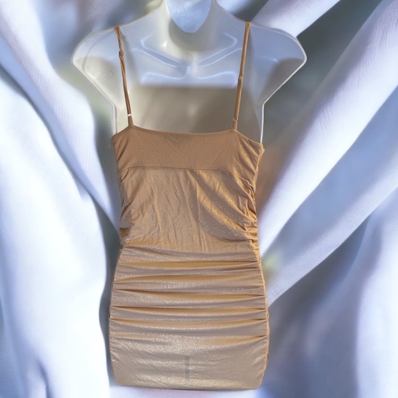 bebe 90s Y2K Tan Metallic Cami Dress - Picture 5 of 6